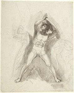 Homem nu, de pé, com um escudo de George Romney