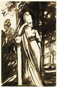 Mulher em pé junto a uma estela de George Romney