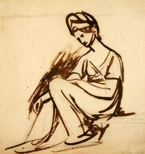 Estudo para um Retrato de uma Senhora, Sentada (tinta castanha sobre lápis sobre papel) de George Romney