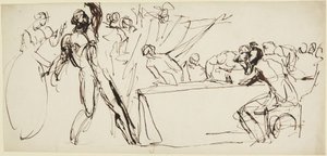Estudo do fantasma de Banquo na cena do banquete em Macbeth de George Romney