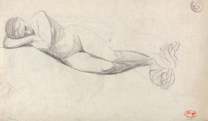 Estudo de um nu reclinado e de uma mulher sentada a ser consolada por uma criança de George Romney