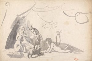 Três crianças com um cão e uma cabra de George Romney