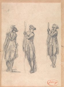 Três esboços de um homem de uniforme de George Romney