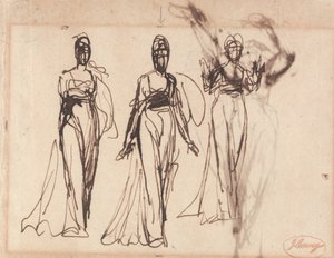 Três estudos de uma mulher de pé, possivelmente Lady MacBeth de George Romney