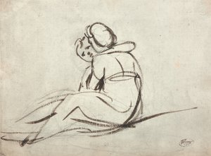 Duas crianças a abraçarem-se de George Romney