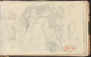 Duas figuras a levantar uma figura deitada de barriga para baixo de George Romney