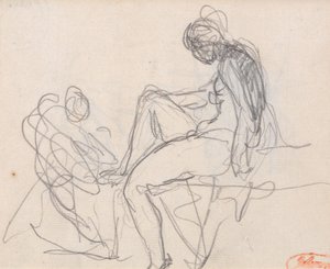 Duas figuras: provavelmente para o «Banho de Diana» de George Romney
