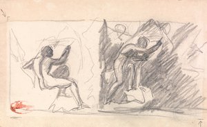 Dois esboços: Nu masculino sentado, vista posterior; Figura de pé, gesticulando de George Romney
