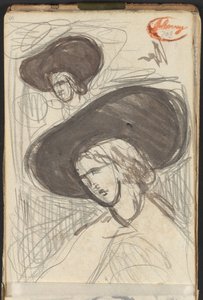 Dois esboços de uma senhora com chapéu de George Romney