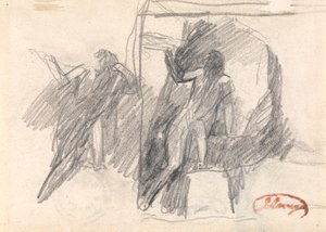 Dois esboços de uma figura meio ajoelhada de George Romney