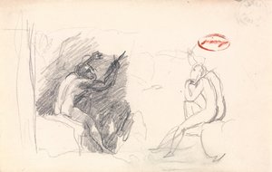 Dois esboços de um nu masculino sentado, vista posterior de George Romney
