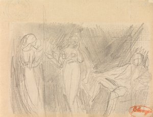 Duas mulheres e um homem sentado de George Romney
