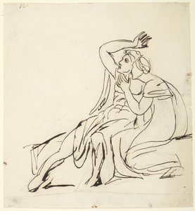 Duas figuras sentadas; Verso: estudos de um grupo de três figuras de George Romney