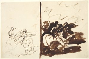 Dois estudos de um grupo de figuras a gesticular para a direita de George Romney
