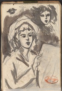 Mulher a ler e estudo de rosto de George Romney