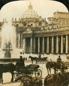 Carruagens pela fonte em St Peters Square, Roma, Itália, c1909.