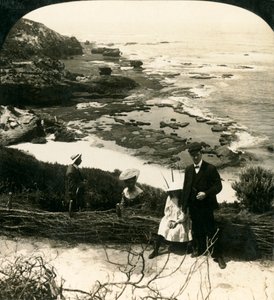 Maré baixa na praia traseira, Sorrento, Victoria, Austrália, c1909.