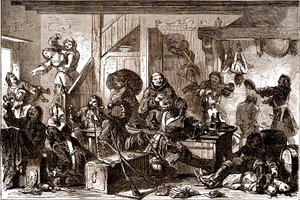Dragonnades: perseguições dirigidas contra as comunidades protestantes do Reino de França durante a década de 1680. Século XIX (gravura)