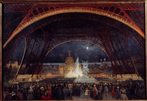 Festa noturna na Exposição Universal de 1889 sob a Pintura da Torre Eiffel de Georges Roux (século 19) 1889 Sol. 0,95x0,65 m Paris, Musee Carnavalet