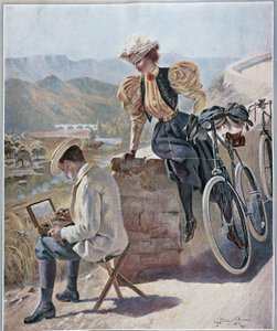 Aquarela e ciclismo - litografia de Georges Roux, v.1900