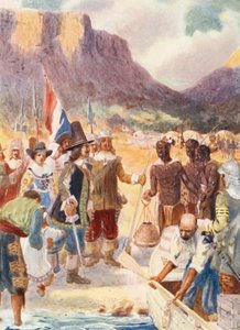 O desembarque de Van Riebeck (litografia a cores) de George Salisbury Smithard