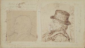 Estudos de coelhos com retratos sobrepostos de William Blake e Henry Fuseli (grafite e tinta sobre papel)