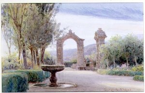 Um jardim italiano com uma fonte e dois arcos de George Samuel Elgood