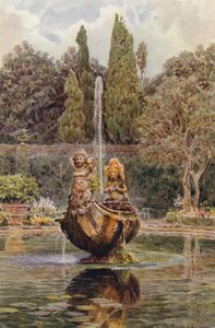 Jardins italianos: Villa Aldobrandini, Fonte no Parterre (litografia a cores) de George Samuel Elgood