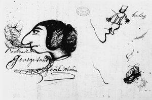 George Sand fumando (1804-76) caricaturado por ela mesma
