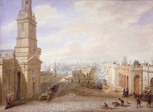 Pontes de Londres velhas e novas olhando para o sul, Londres, 1831.