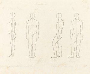 Extensão do movimento, vista frontal e lateral equilibrada, apoiada em uma perna de George Scharf after John Flaxman
