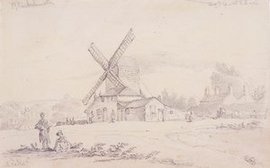 Vista do moinho com um moinho de vento em Blackheath, Greenwich, Londres, 1833