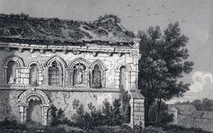 Berfrestone" (DB) Igreja de São Nicolau Gravura de 1829 Barfrestone Kent Inglaterra de George Shepherd