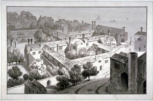 Vista aérea do Palácio do Bispo de Winchester, Southwark, Londres, c1820. de George Shepherd