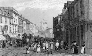 Dia de mercado em Dartford, Kent, gravado por Henry Adlard, c.1830 de George Shepherd