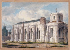 Vista da Igreja do Templo do outro lado do cemitério, Cidade de Londres, 1811 de George Shepherd