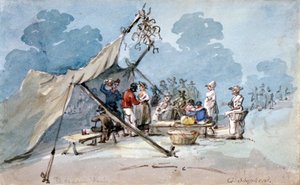 Vista de pessoas participando da Peckham Fair, Londres, c1820 de George Shepherd