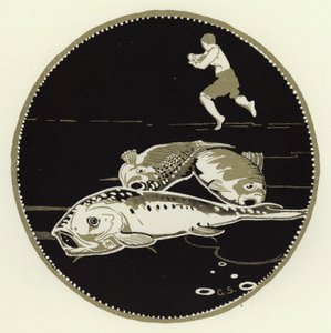 Ele viu quatro peixes grandes deitados sobre o gelo (cor litho) de George Sheringham