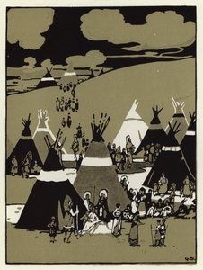 À noite eles vieram a um acampamento (cor litho) de George Sheringham