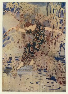 Ela subiu numa árvore que se estendia sobre a água (cor litho) de George Sheringham