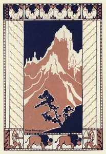Naquela noite, quando toda a aldeia estava a dormir, o rapaz foi para o sopé da montanha (cor litho) de George Sheringham