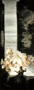 O Conto de Kynon, o filho de Clydno, quando o Rei Artur estava em Caerllan sobre Usk (aguarela com cor de corpo e tinta dourada sobre seda)