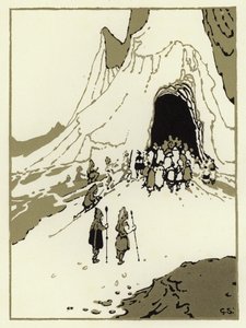 As pessoas partiram para encontrar os gigantes, logo chegaram à sua caverna (cor litho) de George Sheringham