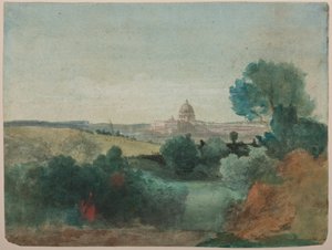 São Peters visto do Campagna, c.1850 (wc sobre lápis no papel) de George Snr. Inness