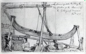 Movendo as vigas de ferro usadas para construir o Museu Hunterian no Royal College of Surgeons, 1835 de George Snr Scharf