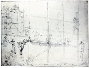 Colocando Andaimes do lado de fora da Casa de Craig, Francis Street, Londres, 1841 de George Snr Scharf
