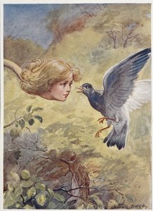 Alice com pescoço comprido, assustando um pombo de George Soper
