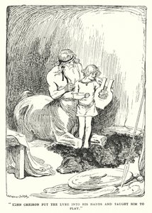 Jason e os Argonautas: "Então Cheiron colocou a lira em suas mãos e o ensinou a jogar" (litho) de George Soper