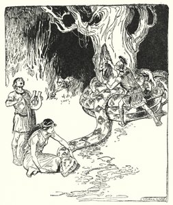 Jason e os Argonautas: "Então Jason saltou com cuidado e arrancou o velo do tronco da árvore" (litho) de George Soper