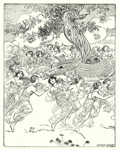 Perseu: "Dançando de mãos dadas à volta da árvore encantada" (litho) de George Soper